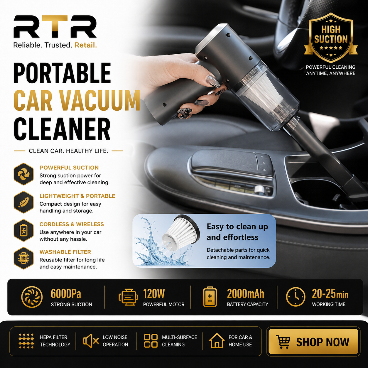 Portable Car Vacuum Cleaner 9000Pa