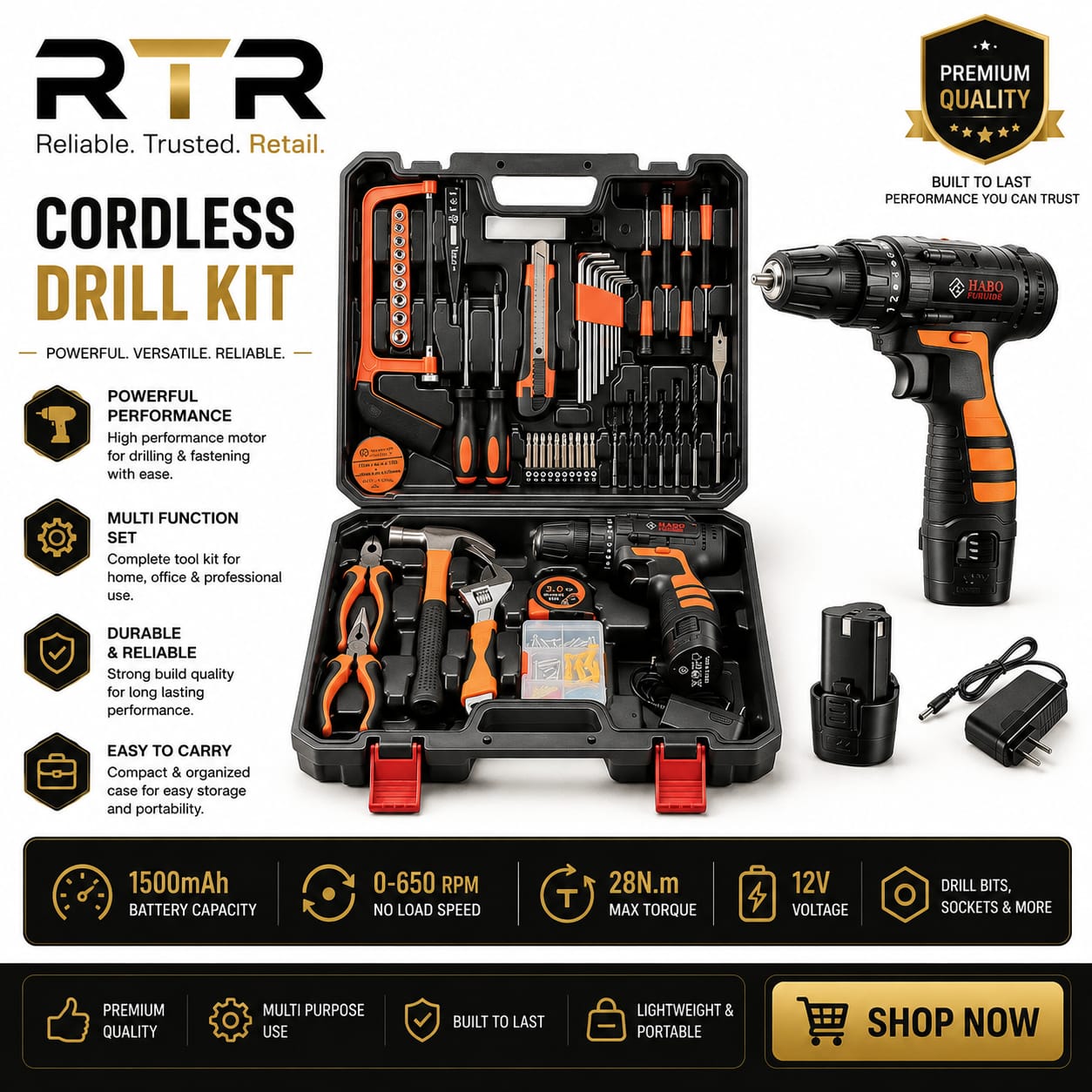Cordless Drill Machine with 112 pieces