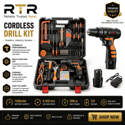 Cordless Drill Machine with 112 pieces